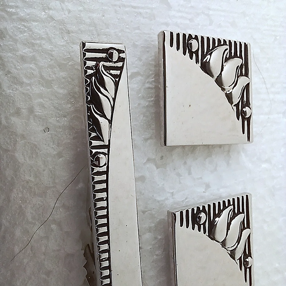 Silver Cufflinks and Tie Clip Set Vintage SWANK Sculpted Graphic Mid-Century